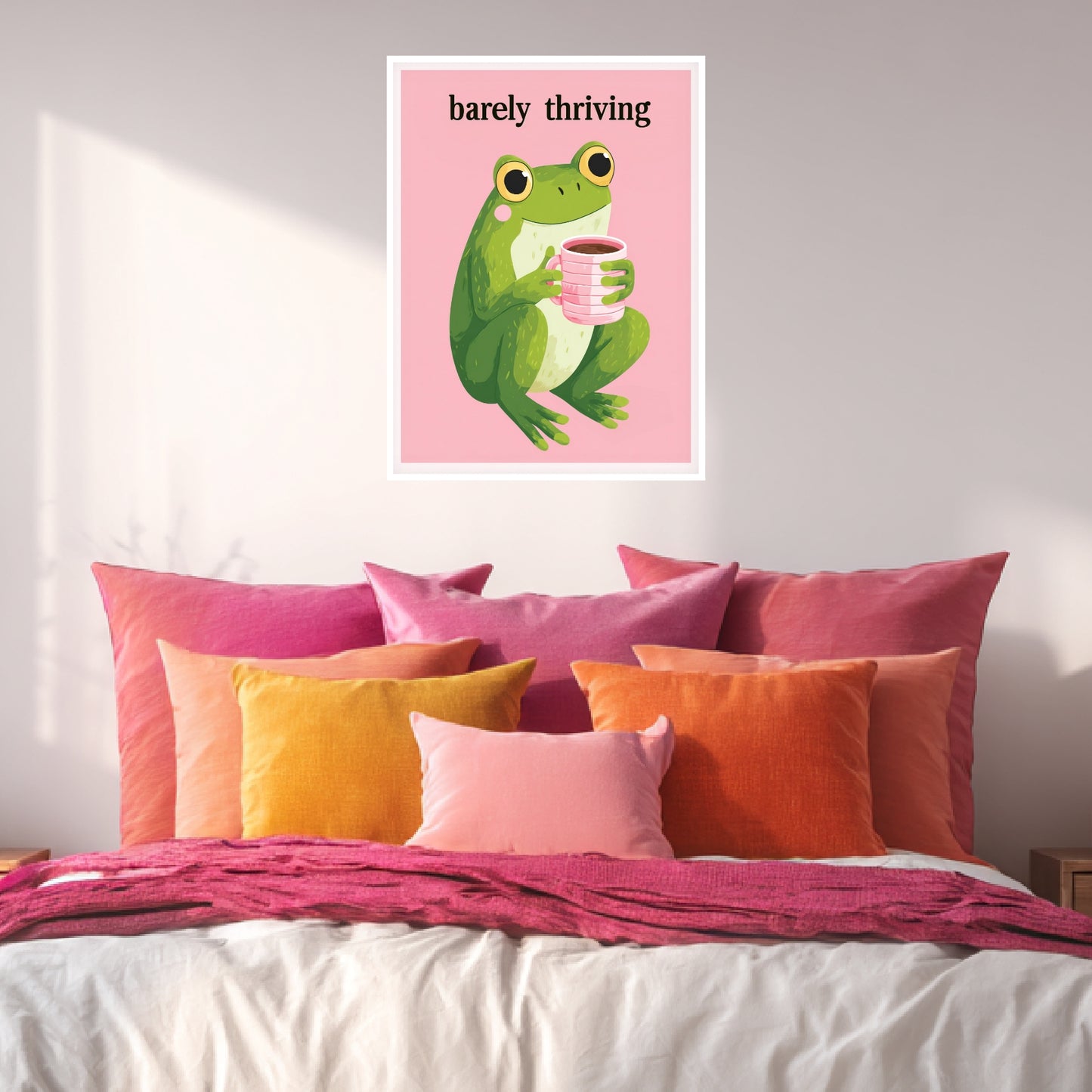 Frosch mit pinker Kaffeetasse Poster