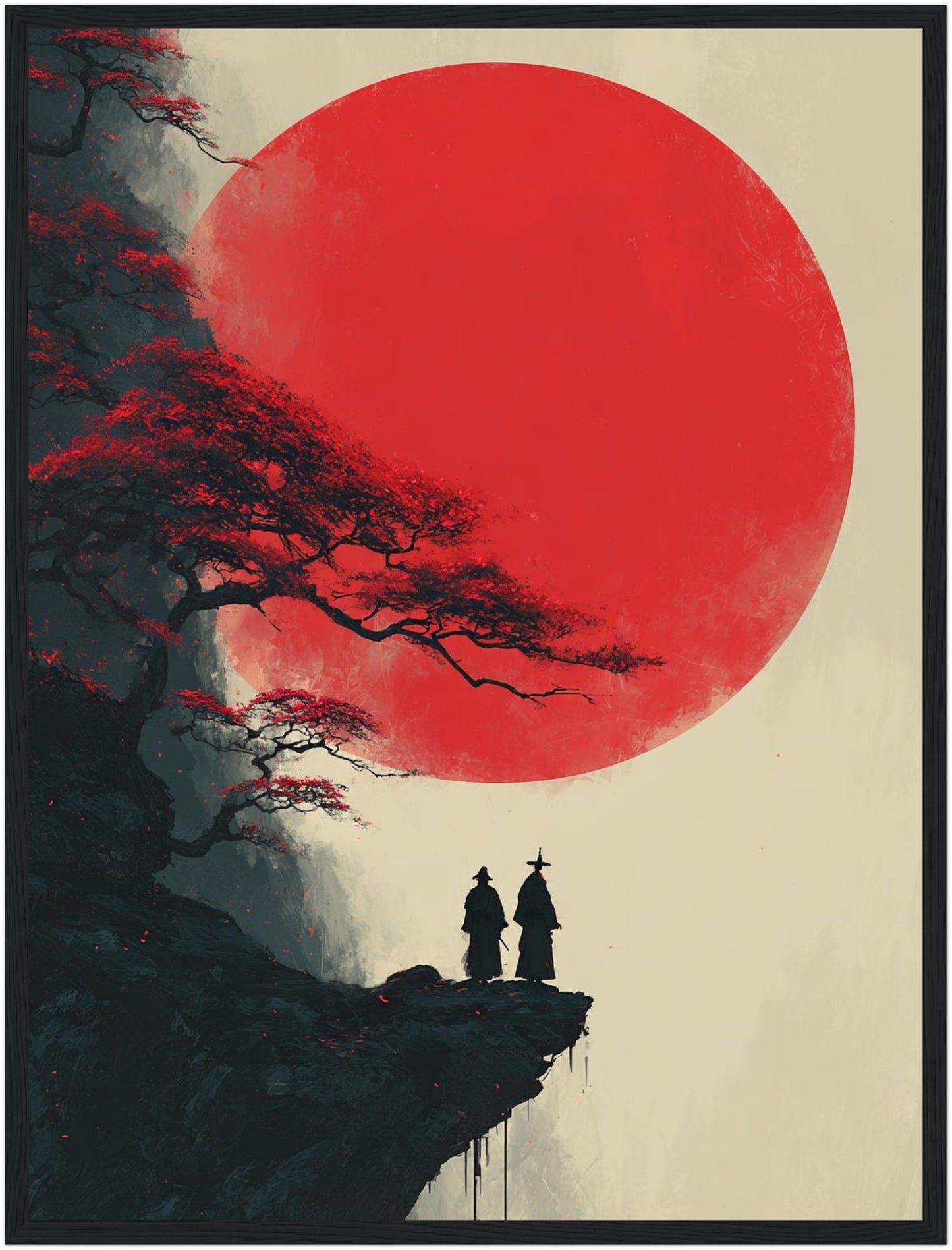 Mönche vor rotem Mond Poster