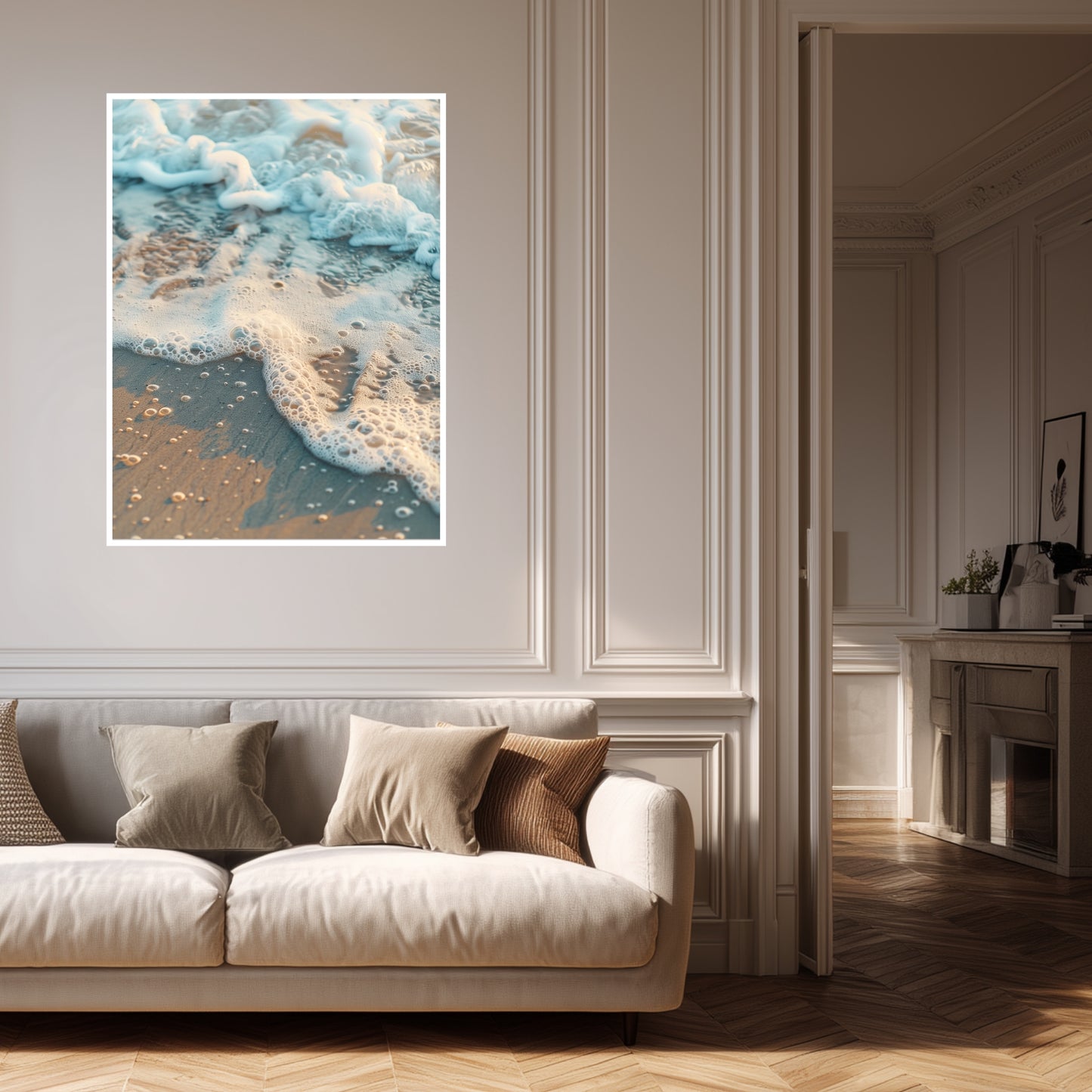 Meerschaum auf nassem Sand Poster