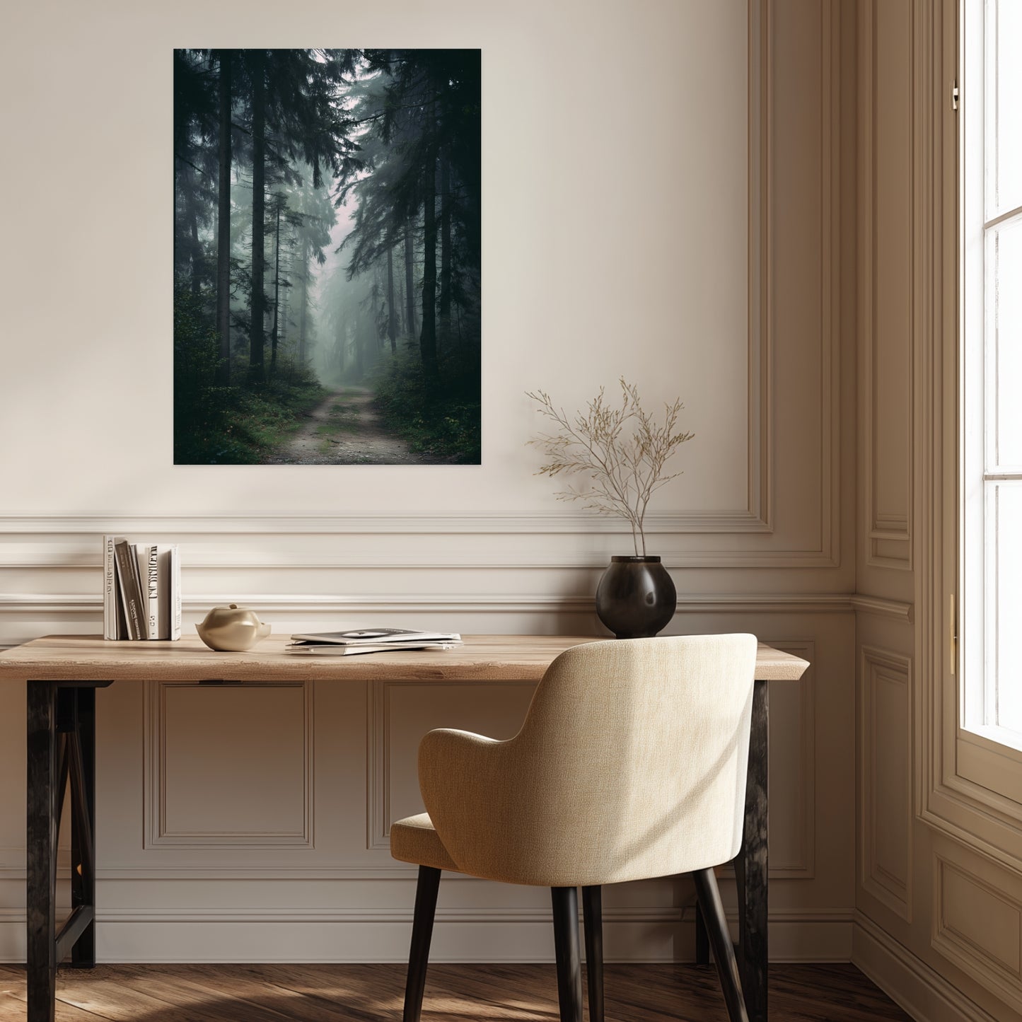 Nebelwald mit Pfad Poster