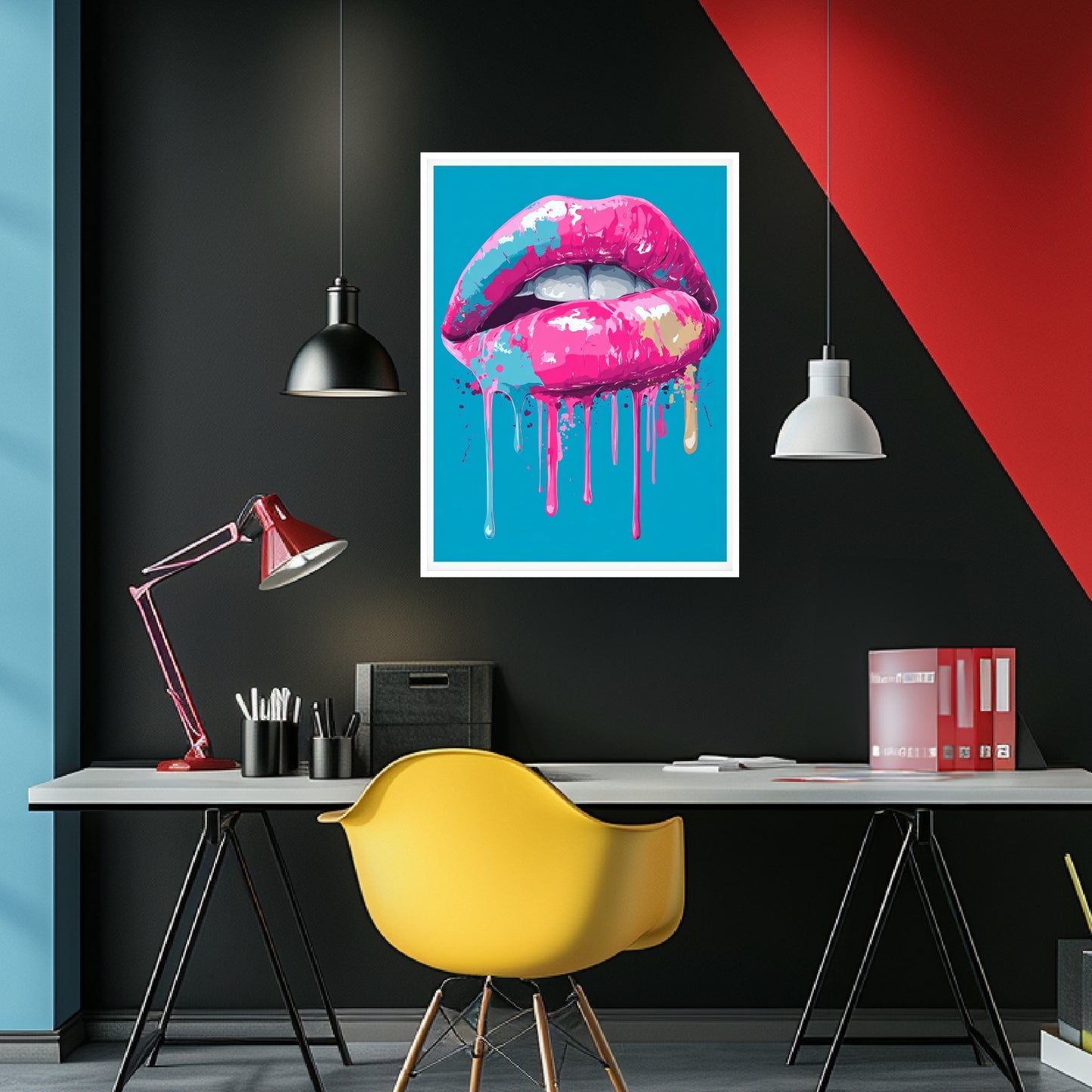Pinkfarbene Lippen mit Farbe Poster
