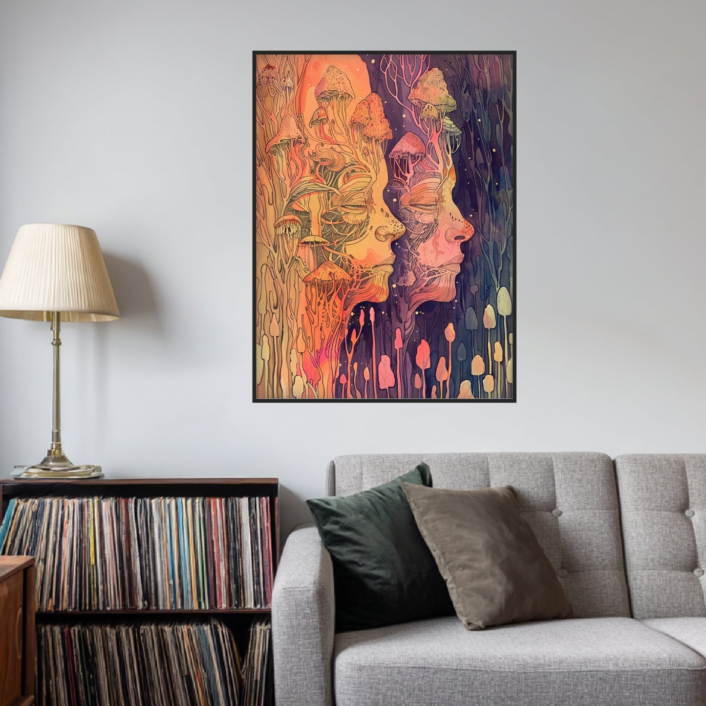 Zwei Gesichter mit Pilzen Poster