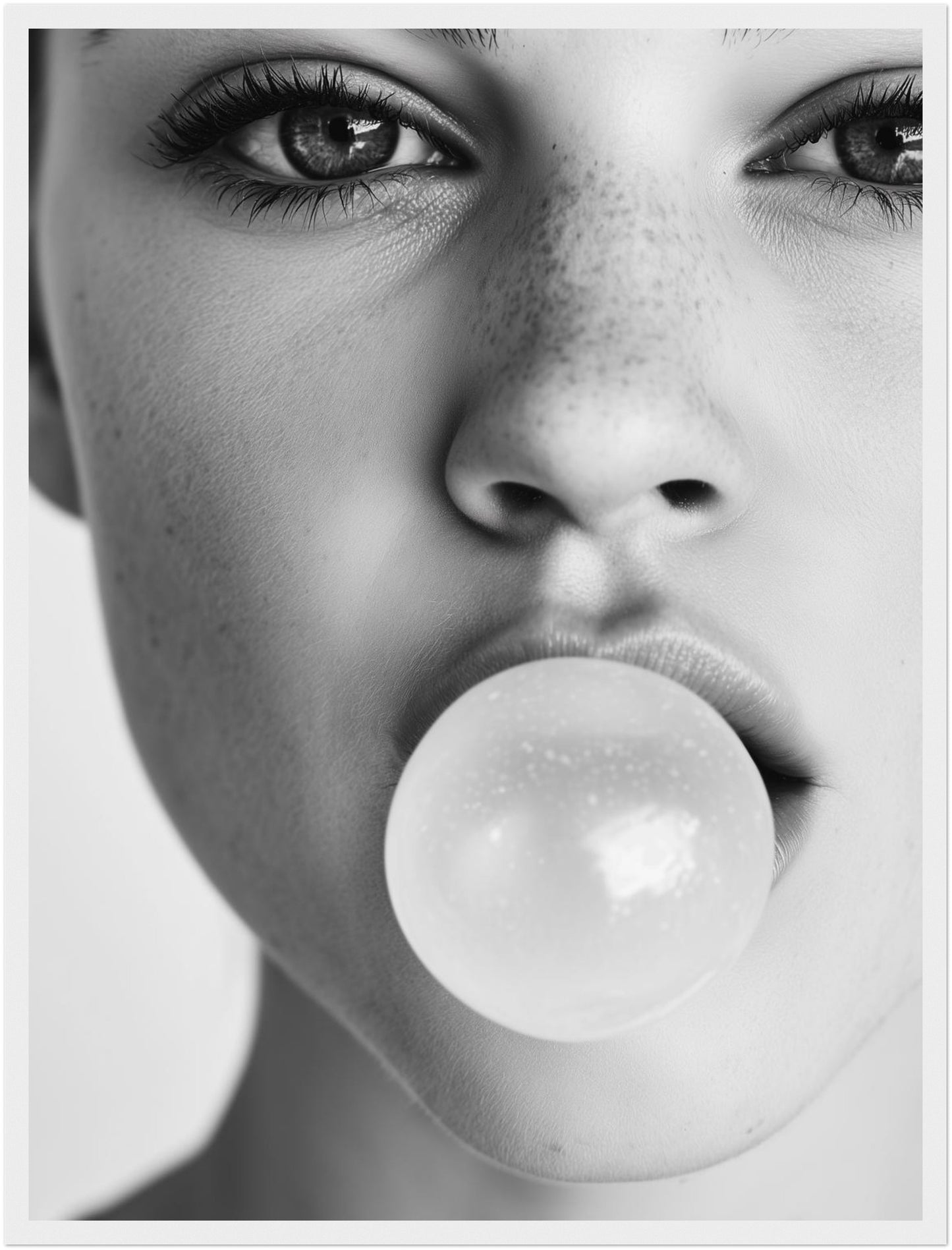 Frau mit Kaugummiblase Poster