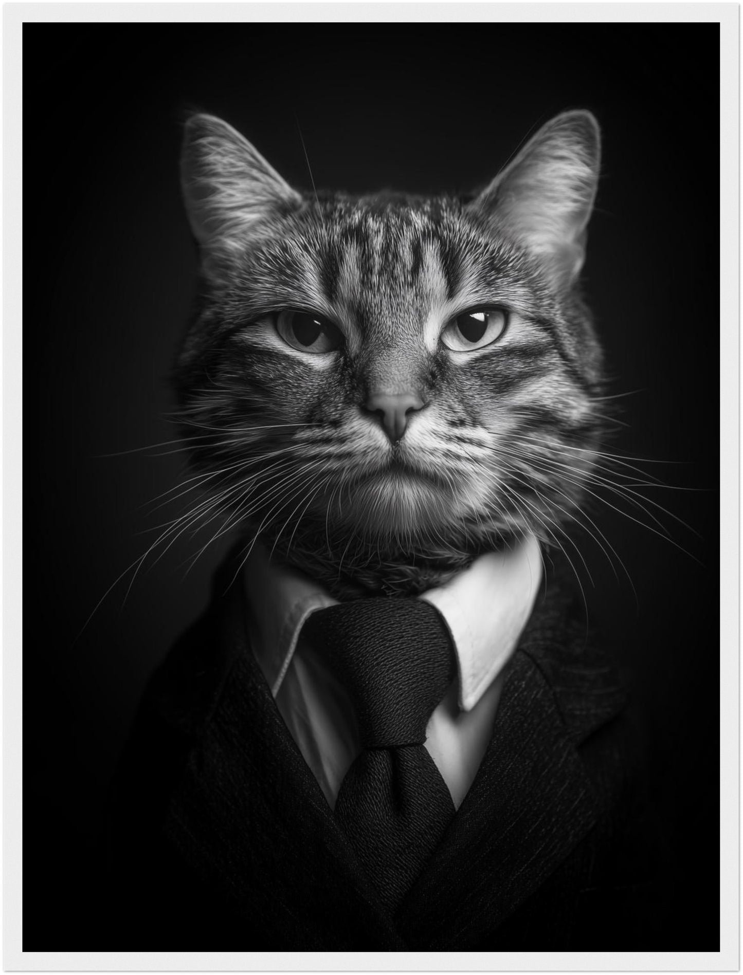 Katze im Anzug Schwarz Weiß Poster
