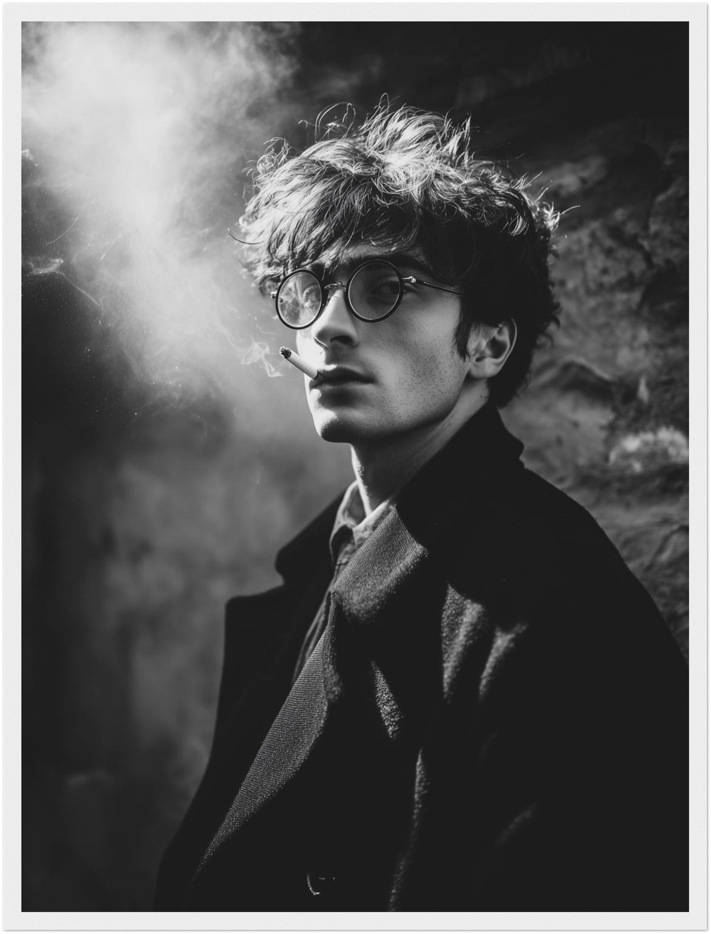 Männerporträt mit Rauch Schwarz Weiß Poster