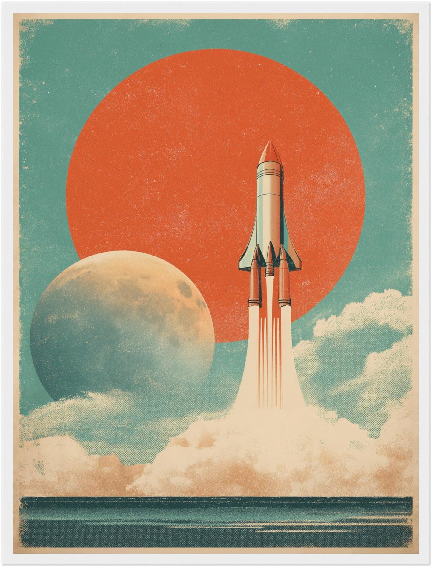 Rakete vor Planeten Poster