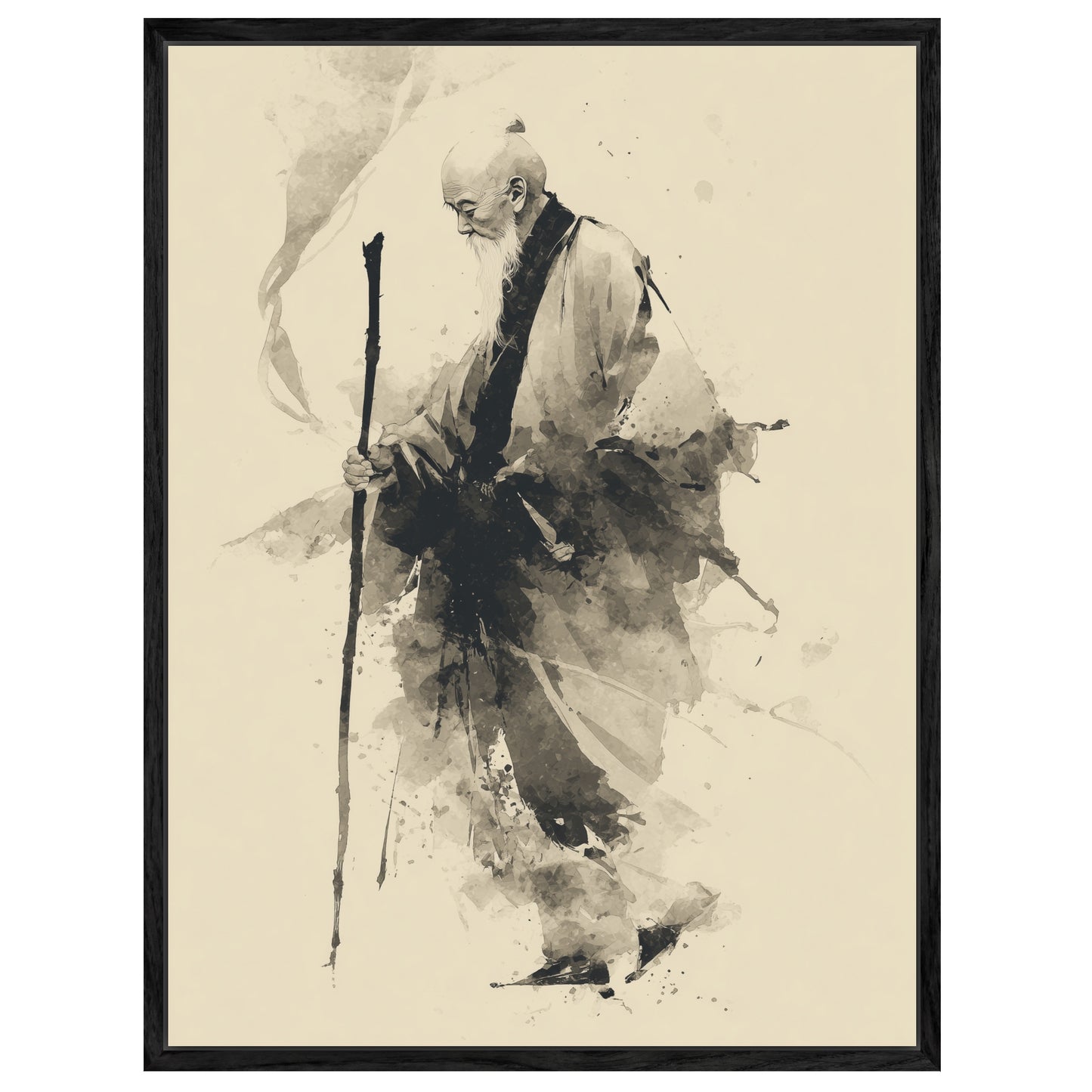 Gehender Mönch mit Stab Leinwandbild