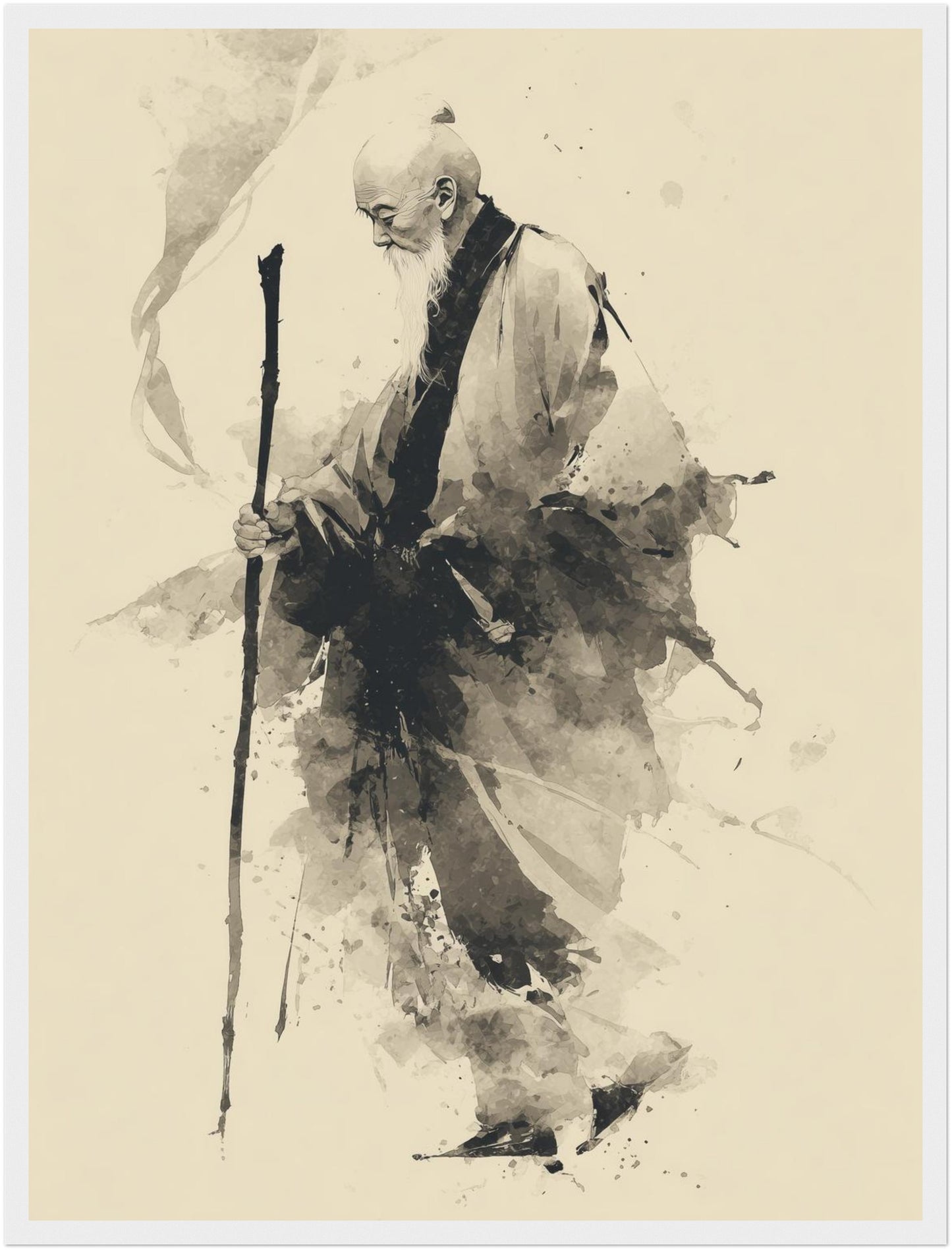Gehender Mönch mit Stab Poster