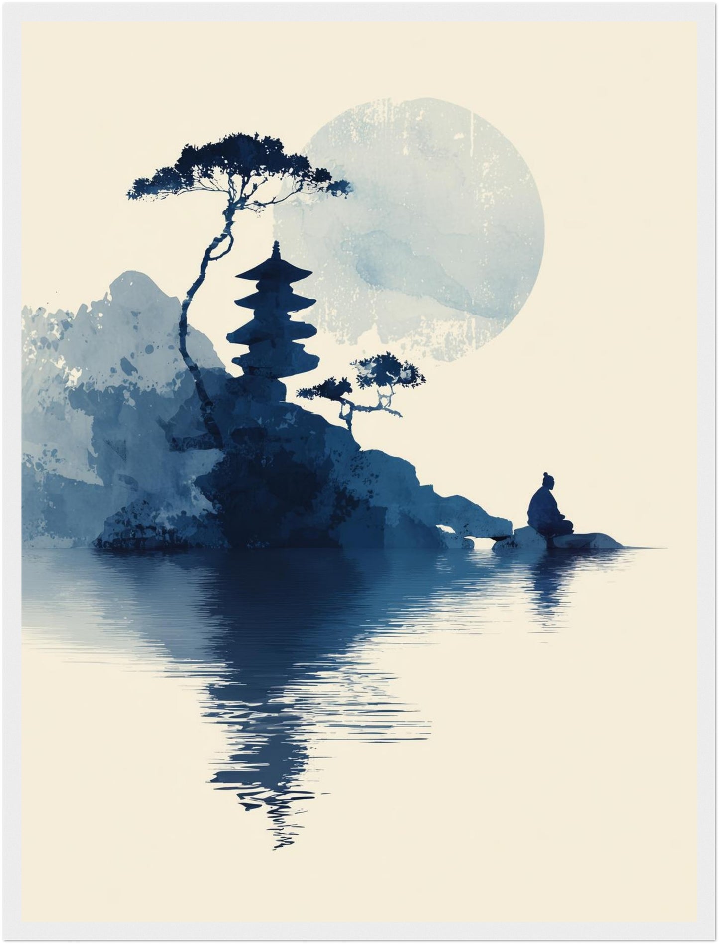 Pagode und Meditierender Poster