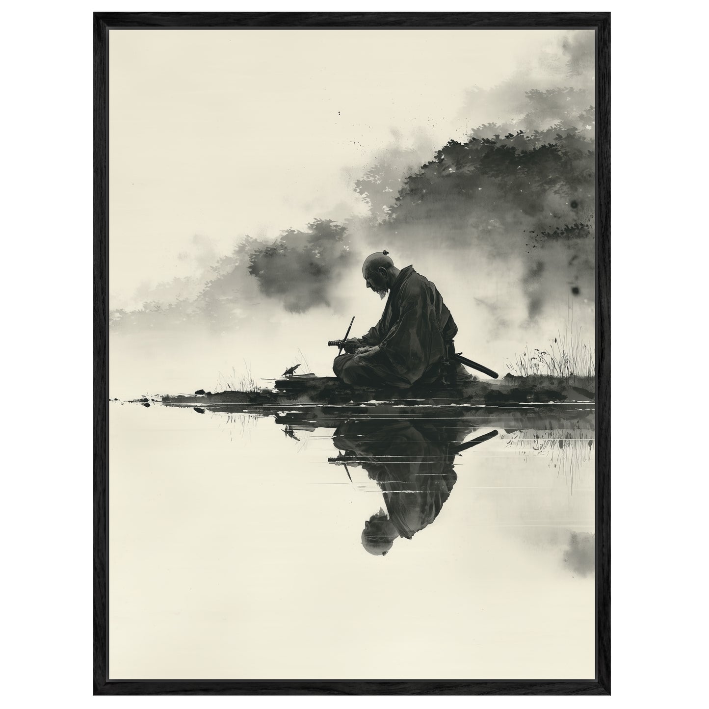 Sitzender Krieger am Wasser Leinwandbild