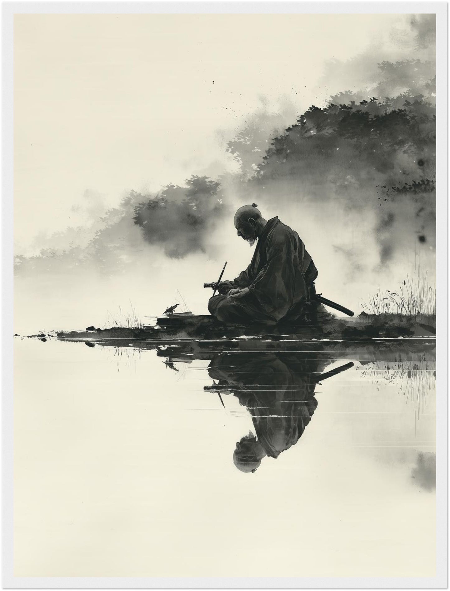 Sitzender Krieger am Wasser Poster