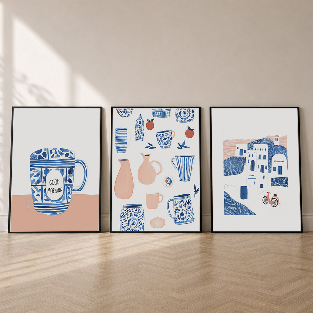 Santorini Poster Set Dopamin – Wandkunst