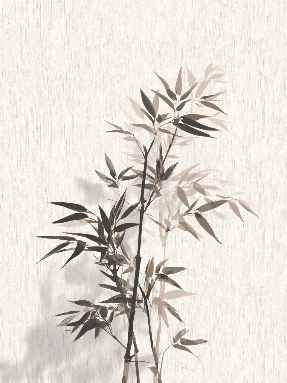 Bambuszweig mit Schatten Japandi – Wandkunst