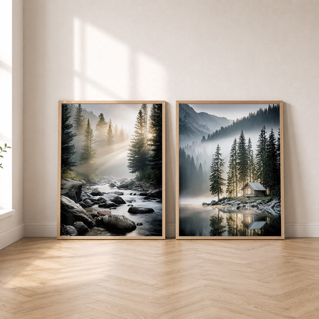 Set-Ansicht: Natur Bergnebel Poster Set