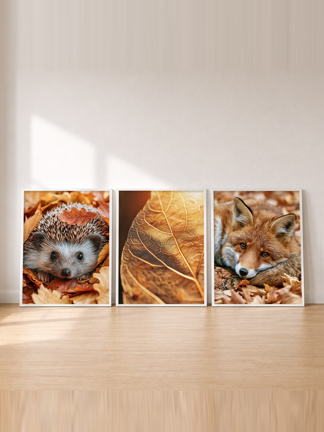 Set-Ansicht: Herbst Poster Set – Igel, Blatt & Fuchs (3er)