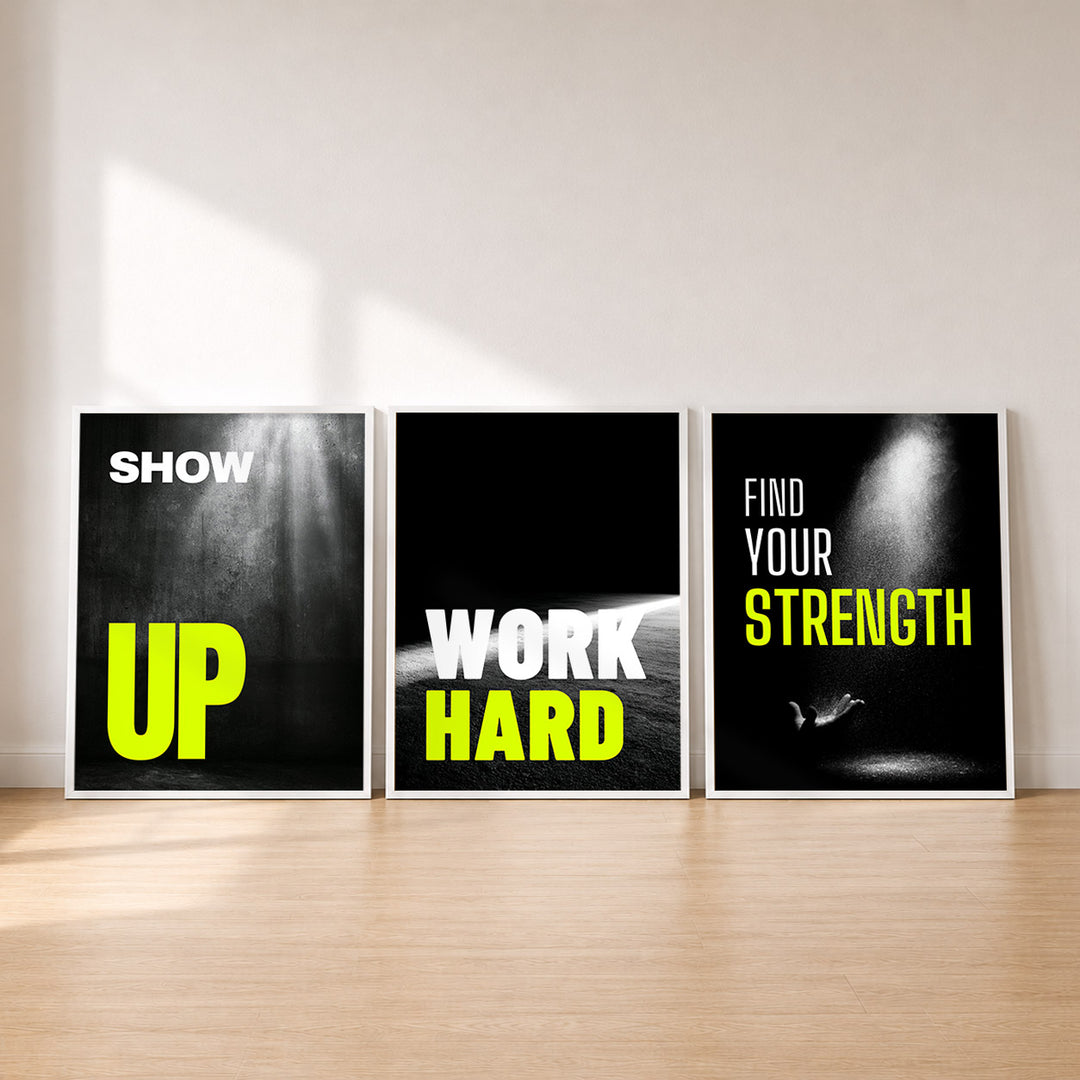 Set-Ansicht: Motivation Poster Set – Neon auf Schwarz (3er)