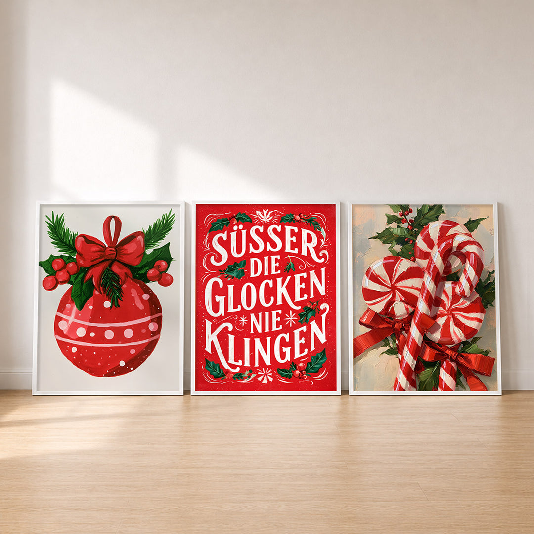 Set-Ansicht: Weihnachten Poster Set – Rot & Retro (3er)