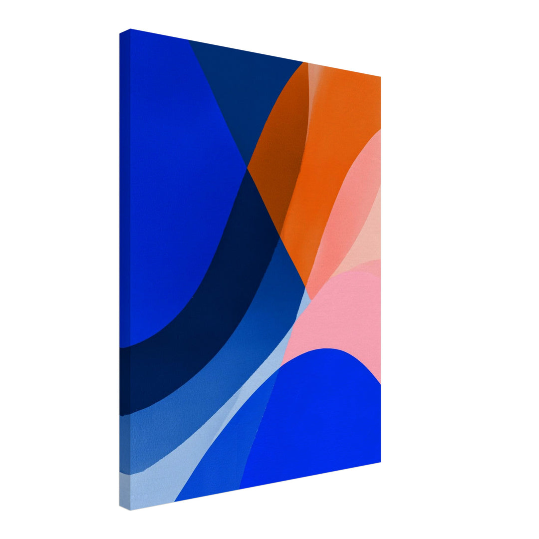 Blau orange Formen Leinwandbild abstrakt – Leinwand auf Holzrahmen – Ansicht 2
