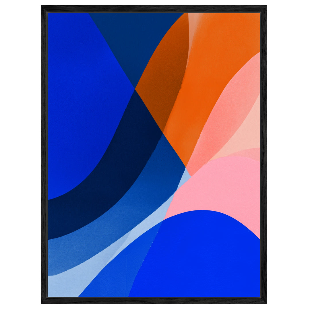 Blau orange Formen Leinwandbild abstrakt – Leinwand auf Holzrahmen – Ansicht 4