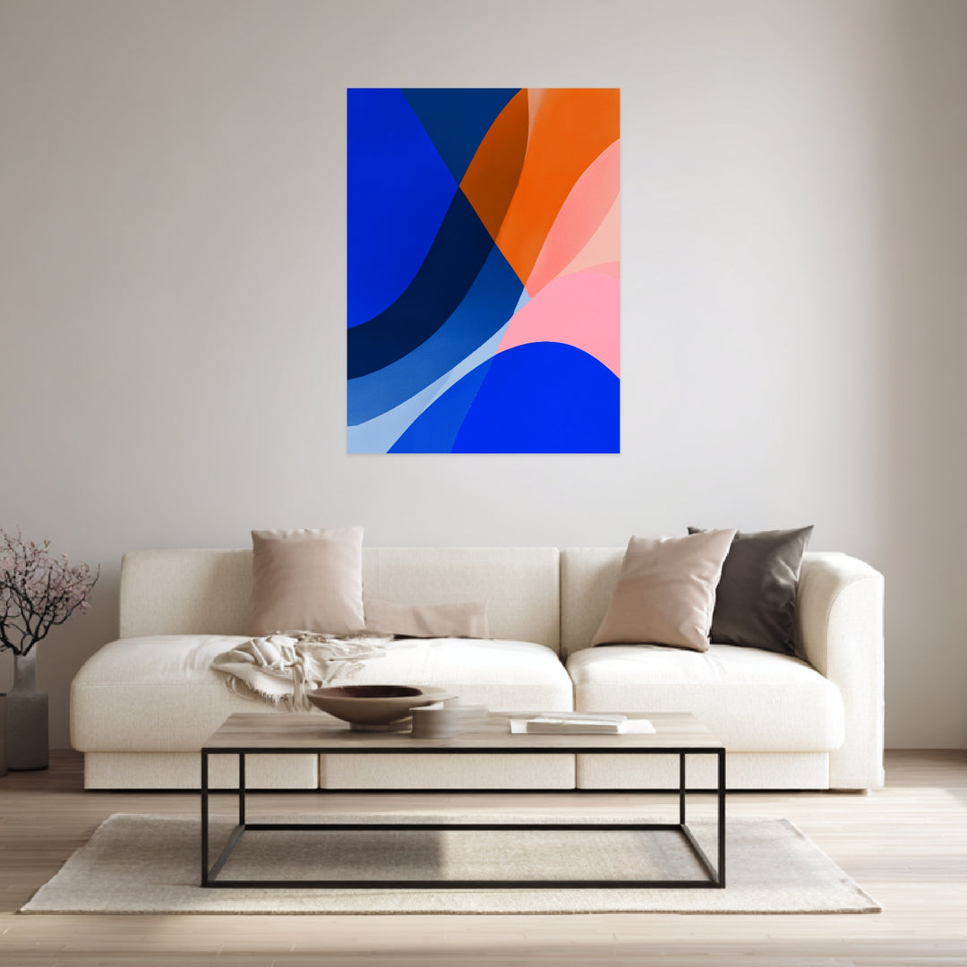 Blau orange Formen Leinwandbild abstrakt – Leinwand auf Holzrahmen – Ansicht 3