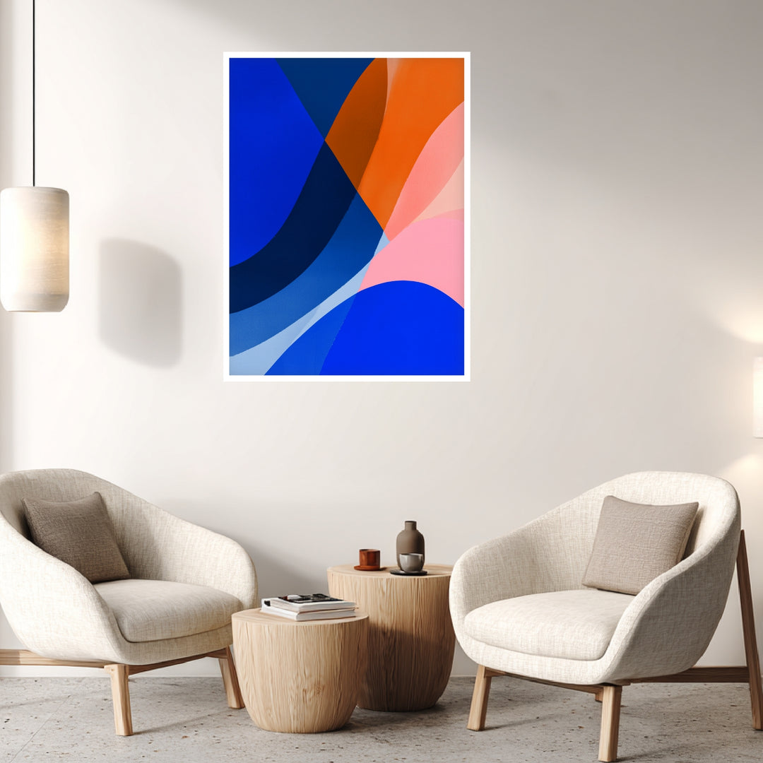 Blau orange Formen Poster abstrakt – mattes Kunstdruck-Papier – Ansicht 4