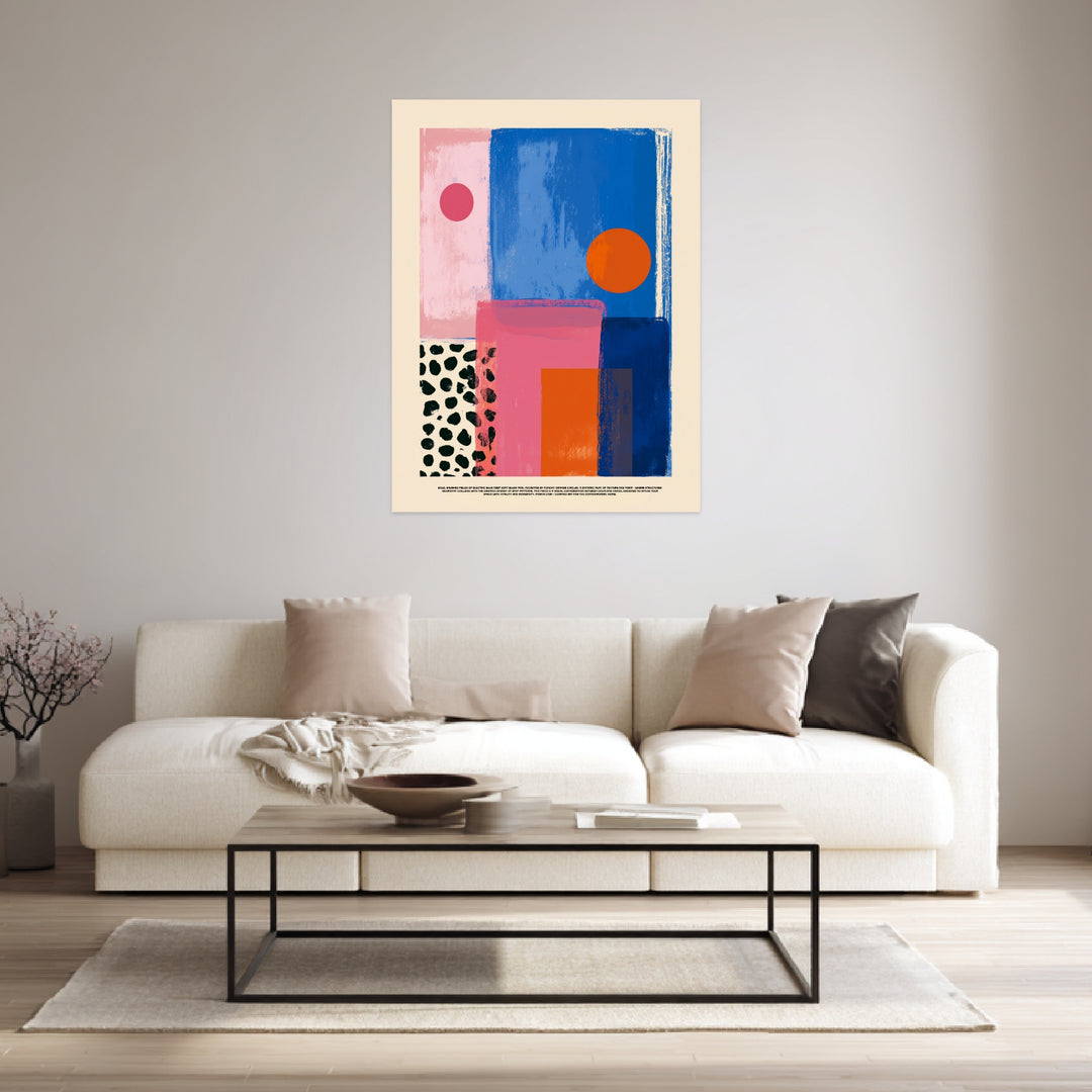 Blaue pinke Formen Leinwandbild abstrakt – Leinwand auf Holzrahmen – Ansicht 3