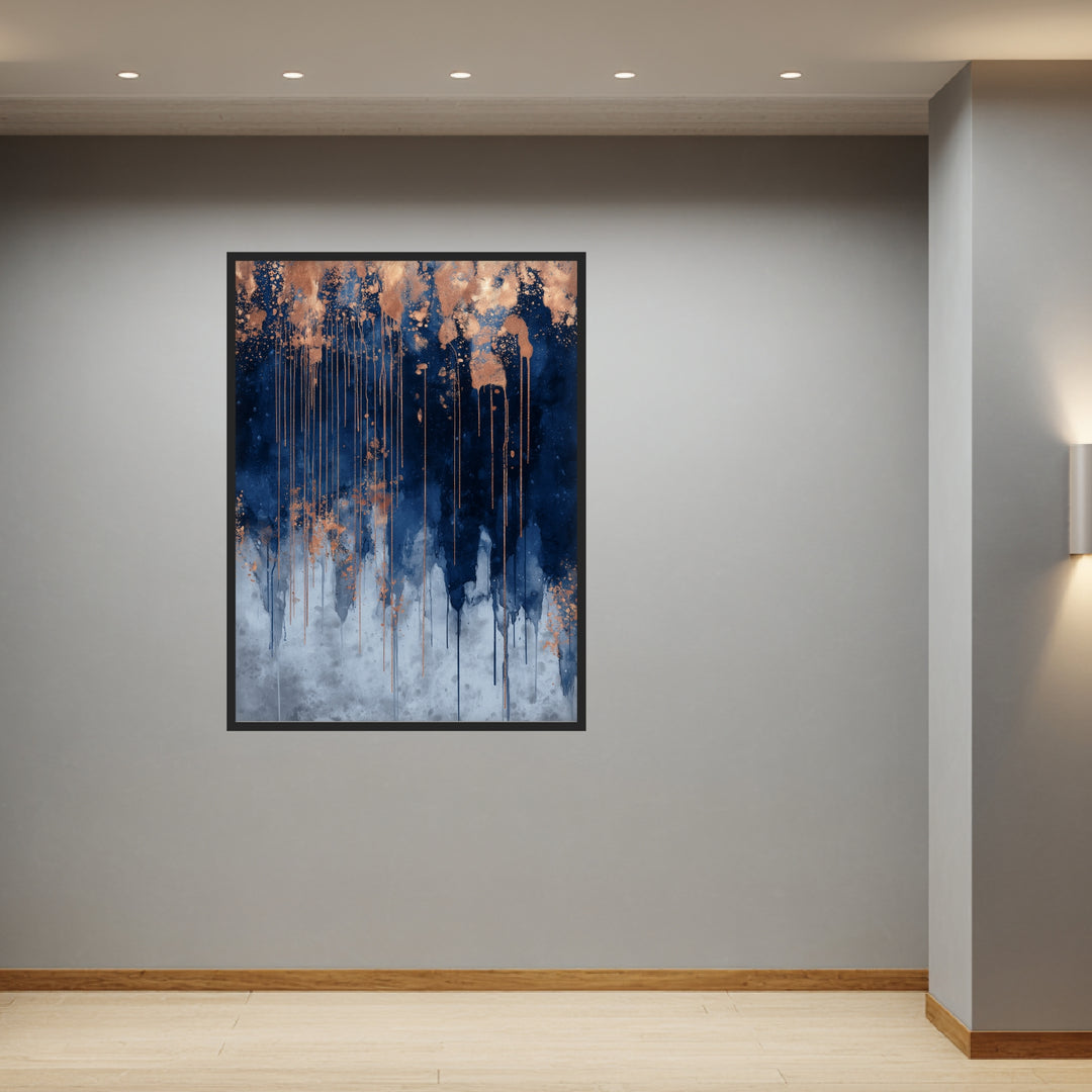 Dunkelblau kupfer Tropfen Poster abstrakt – mattes Kunstdruck-Papier – Ansicht 3