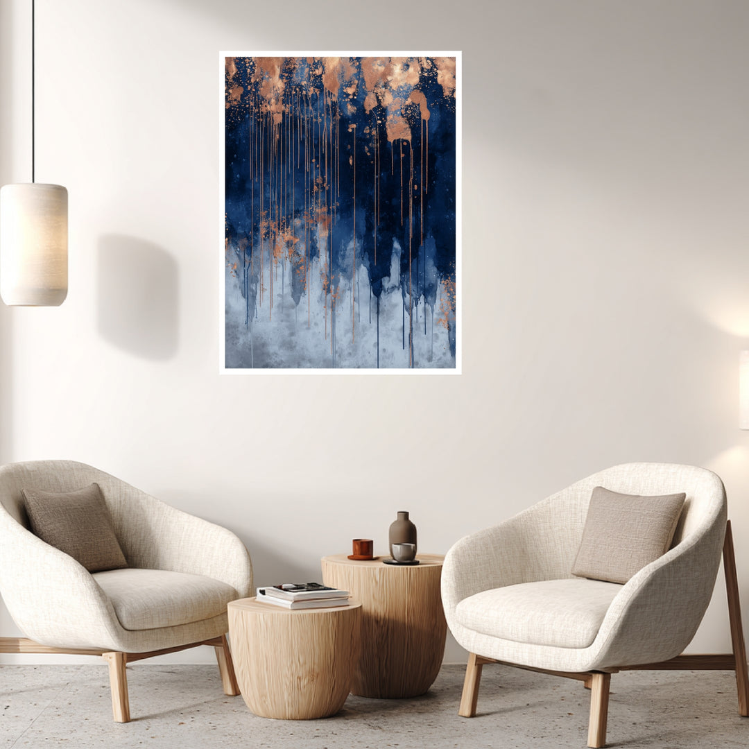 Dunkelblau kupfer Tropfen Poster abstrakt – mattes Kunstdruck-Papier – Ansicht 4