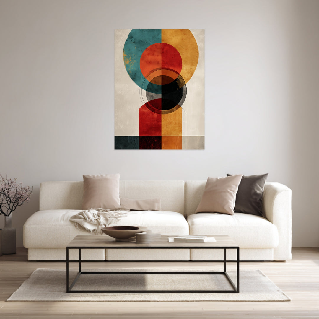 Geometrische Kreise Farbflächen Leinwandbild abstrakt – Leinwand auf Holzrahmen – Ansicht 3