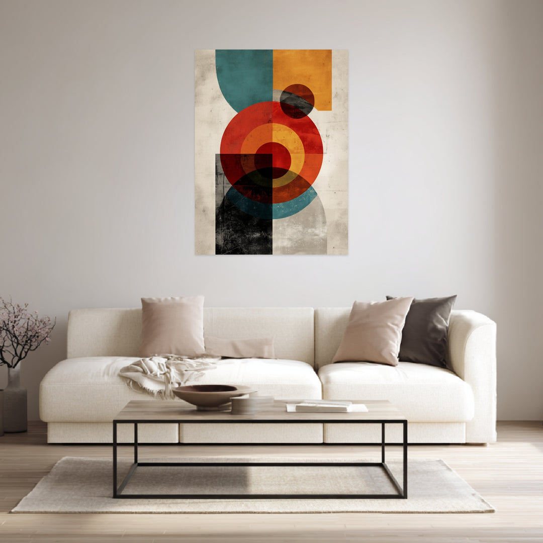 Geometrische Kreisflächen Komposition Leinwandbild abstrakt – Leinwand auf Holzrahmen – Ansicht 3