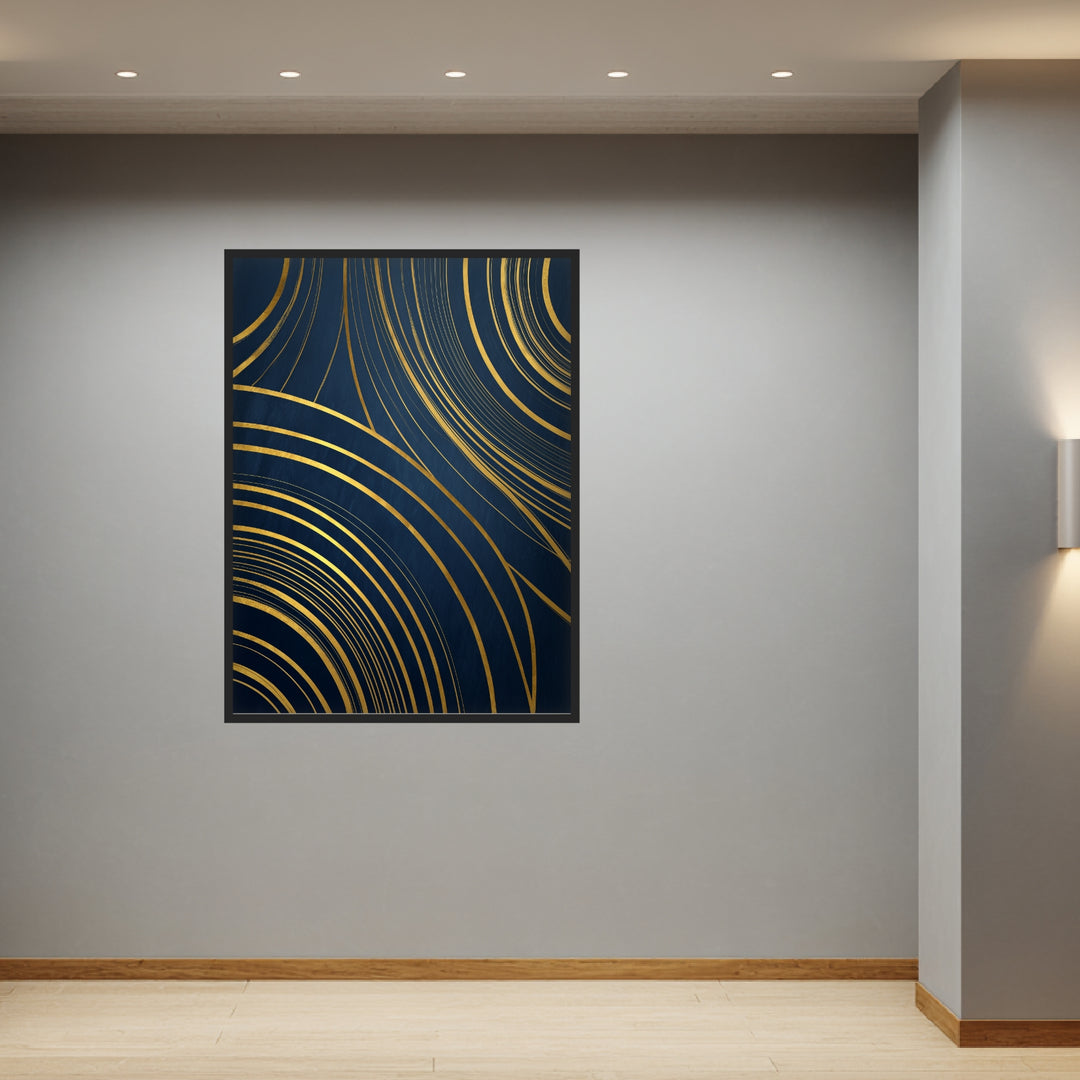 Goldene Linien auf Blau Poster abstrakt – mattes Kunstdruck-Papier – Ansicht 3