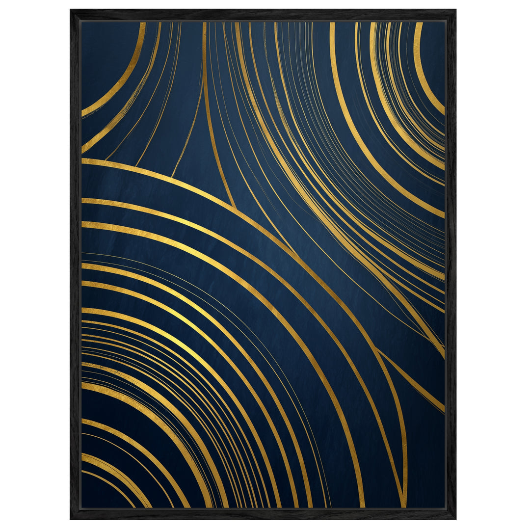Goldene Linien auf Blau Leinwandbild abstrakt – Leinwand auf Holzrahmen – Ansicht 4