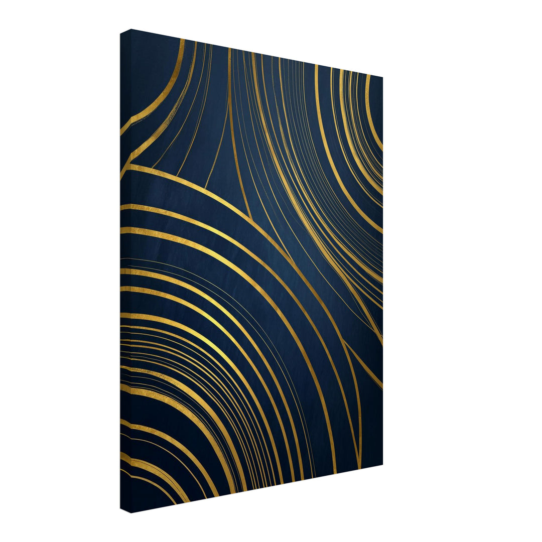 Goldene Linien auf Blau Leinwandbild abstrakt – Leinwand auf Holzrahmen – Ansicht 2