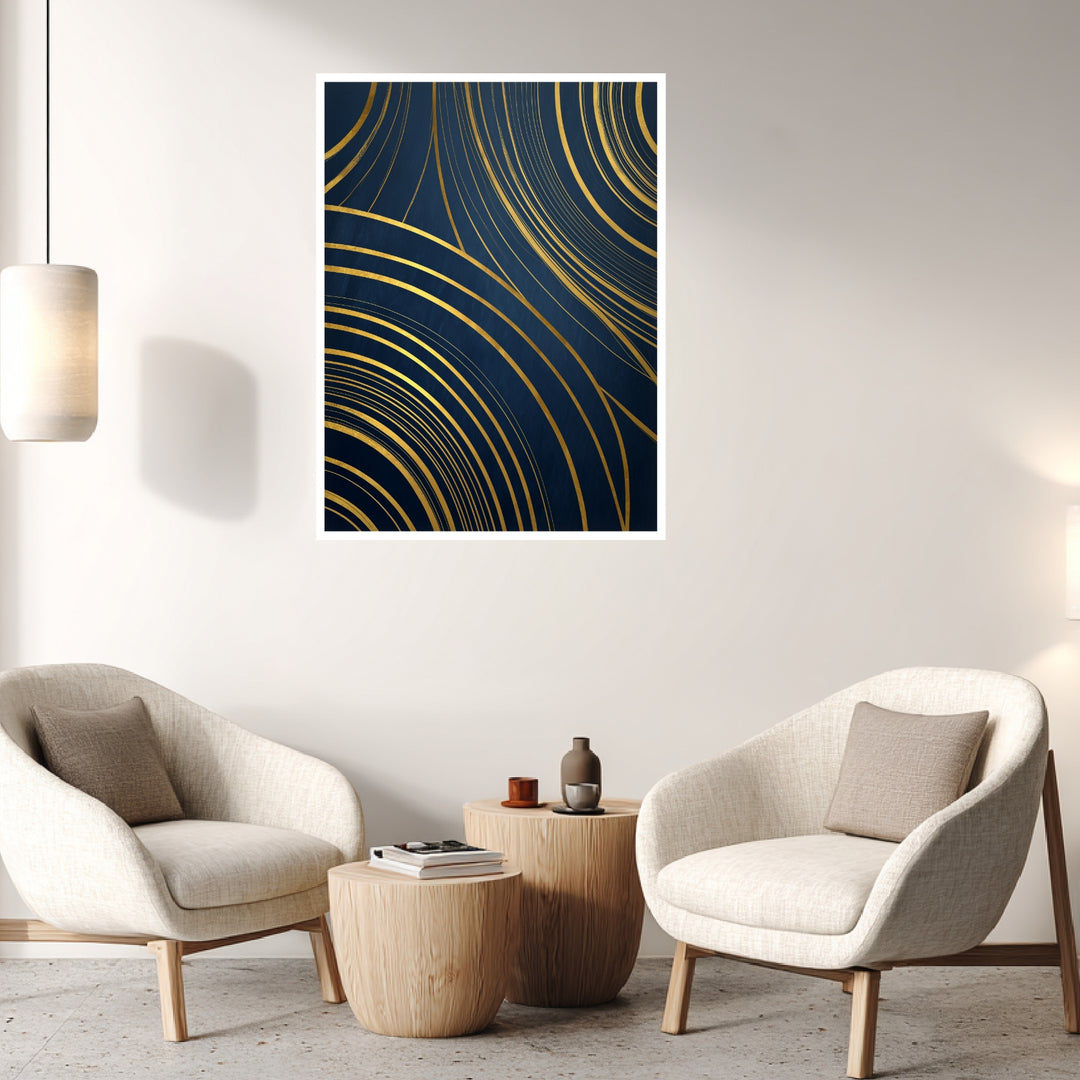 Goldene Linien auf Blau Poster abstrakt – mattes Kunstdruck-Papier – Ansicht 4