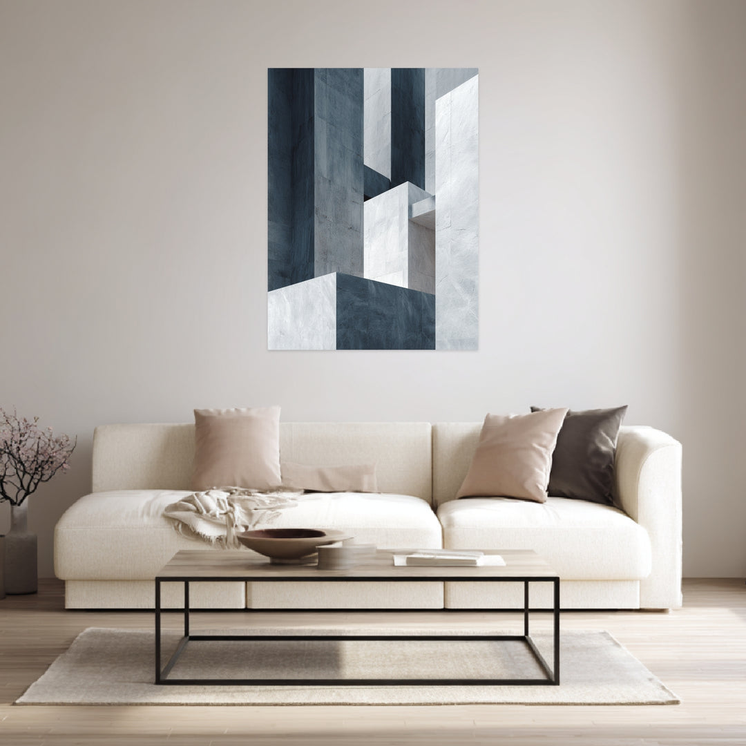 Graue Architektur Formen Leinwandbild abstrakt – Leinwand auf Holzrahmen – Ansicht 3