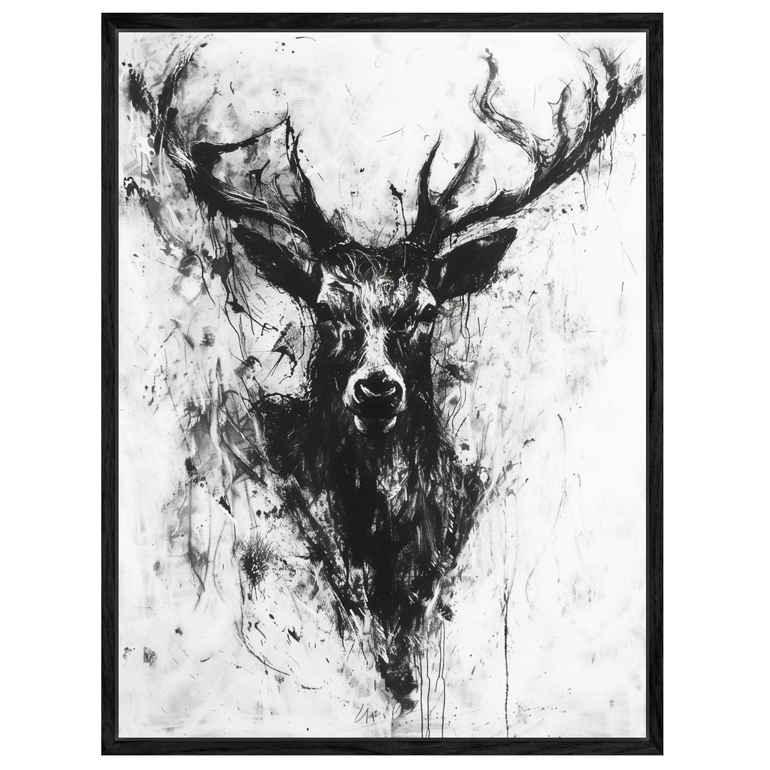 Schwarzer Hirsch Kopf Leinwandbild abstrakt – Leinwand auf Holzrahmen – Ansicht 4