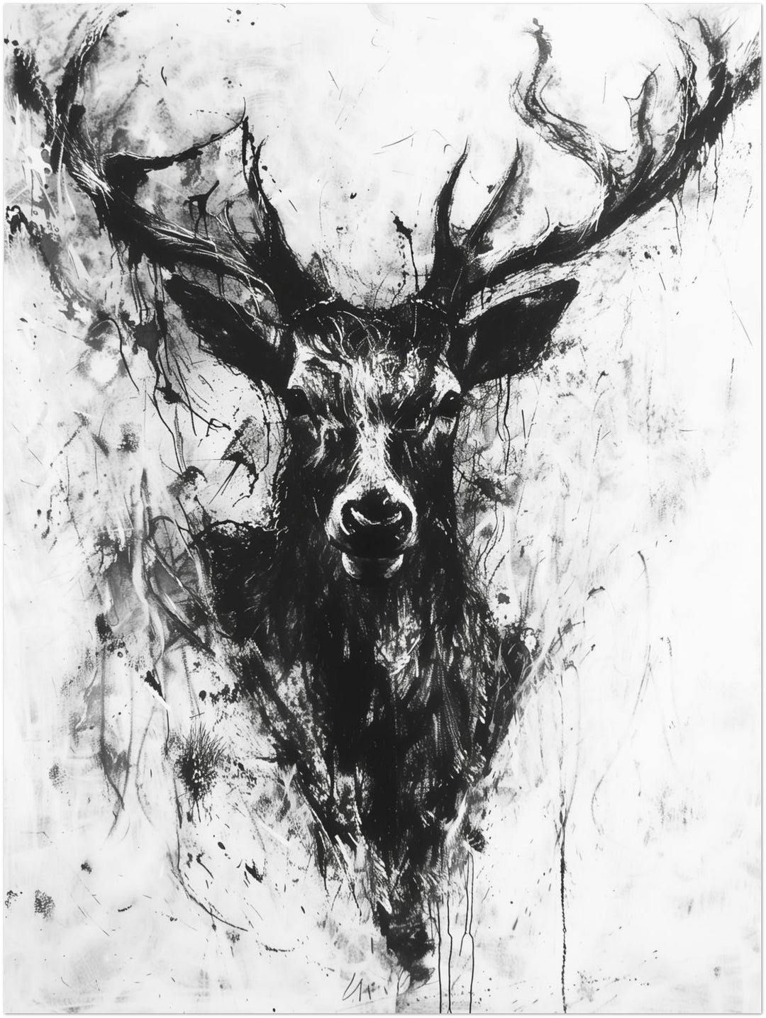 Schwarzer Hirsch Kopf abstrakt – Wandkunst