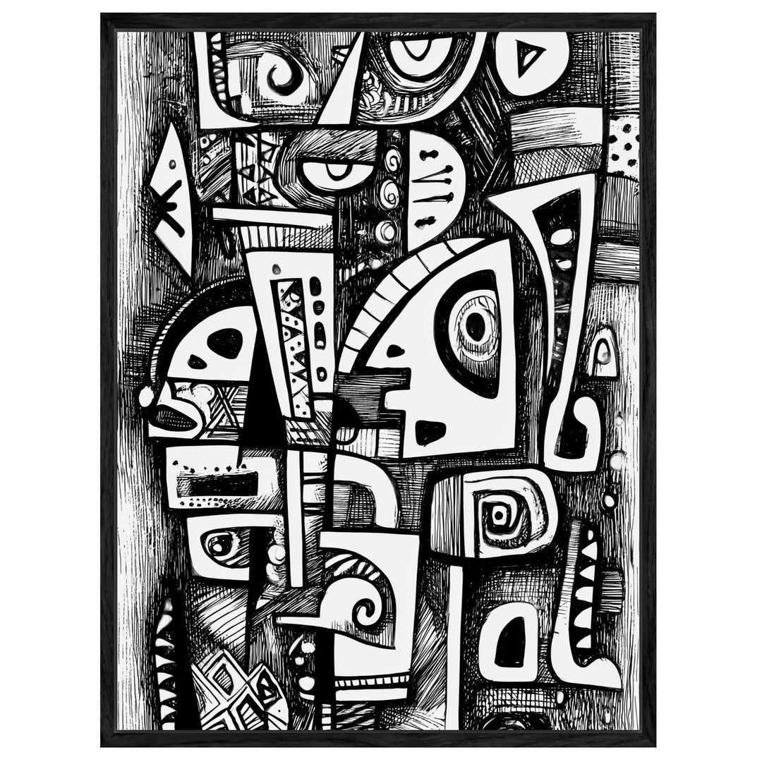 Schwarz weiß Linien Leinwandbild abstrakt – Leinwand auf Holzrahmen – Ansicht 4