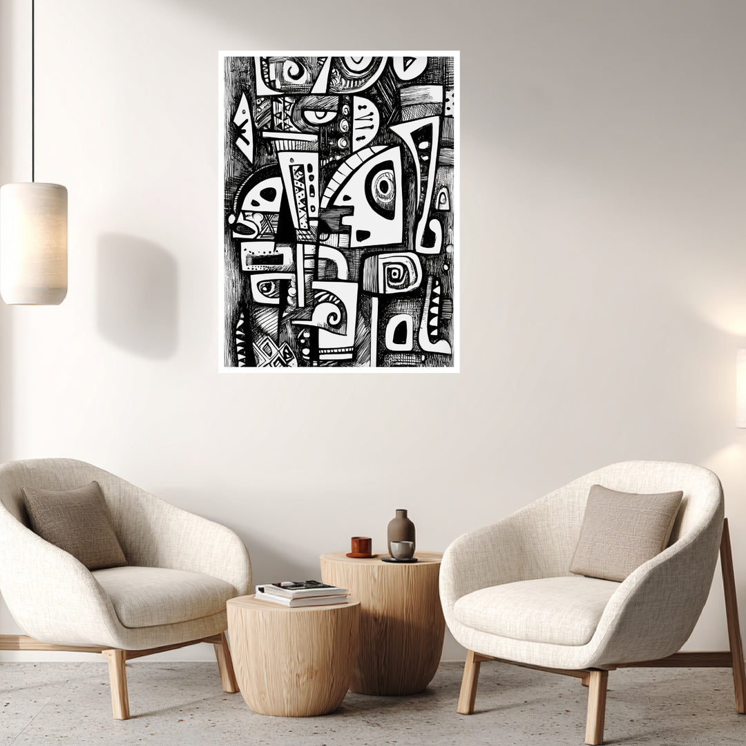 Schwarz weiß Linien Poster abstrakt – mattes Kunstdruck-Papier – Ansicht 4