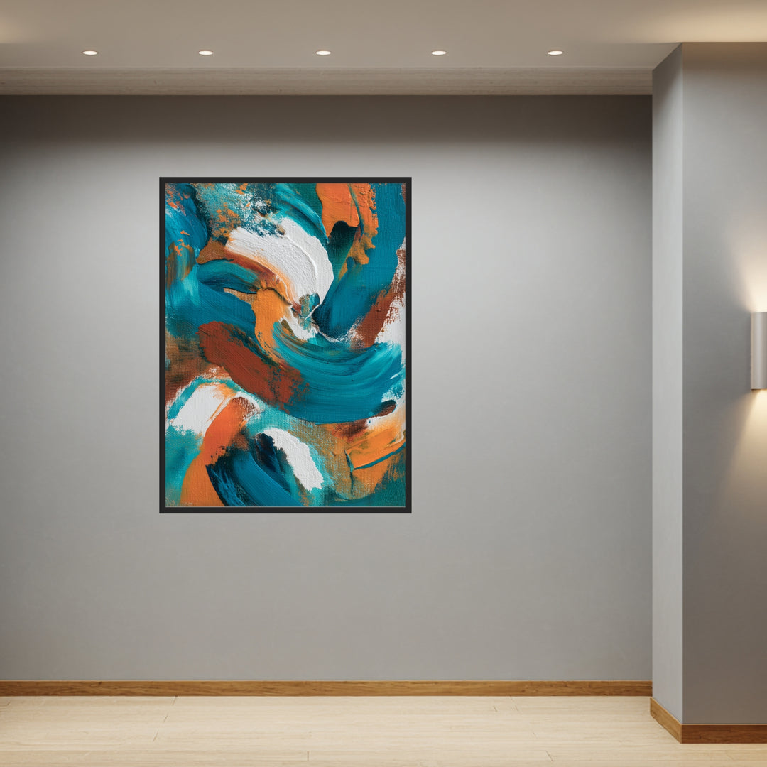 Türkis orange Pinsel Poster abstrakt – mattes Kunstdruck-Papier – Ansicht 3