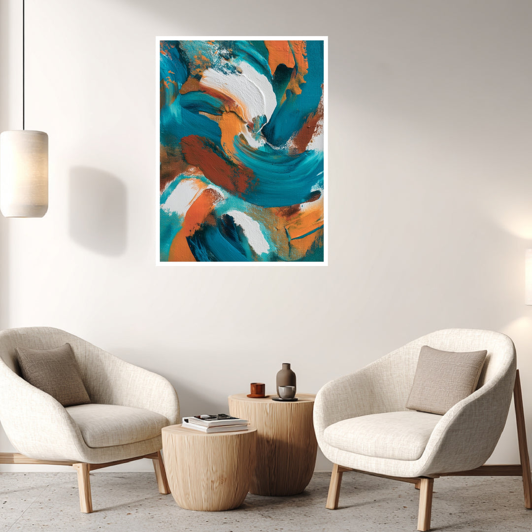 Türkis orange Pinsel Poster abstrakt – mattes Kunstdruck-Papier – Ansicht 4