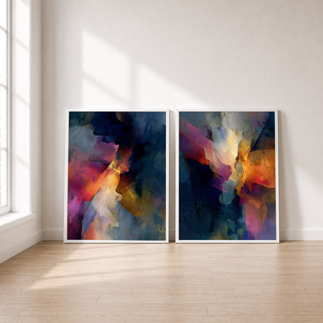 Set-Ansicht: Abstrakte Farbtexturen Poster Set – Leuchtende Töne (2er)