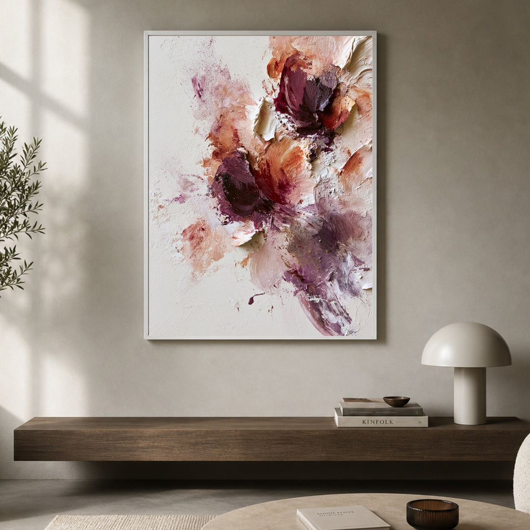 Blüten in Bordeaux Poster – Weißer Rahmen – Produktfoto