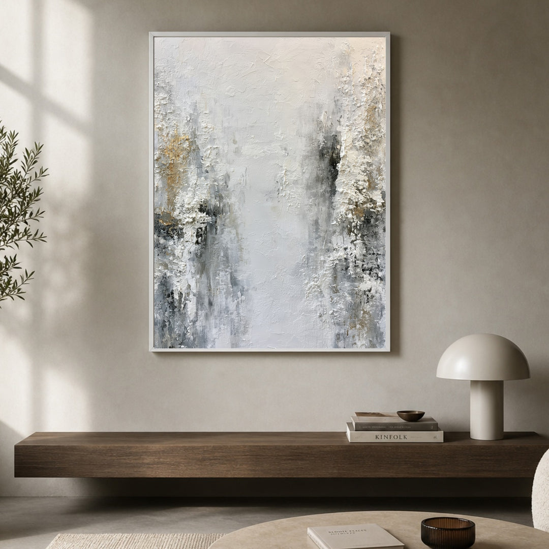 Stiller Winterwald abstrakt Poster – Weißer Rahmen – Produktfoto