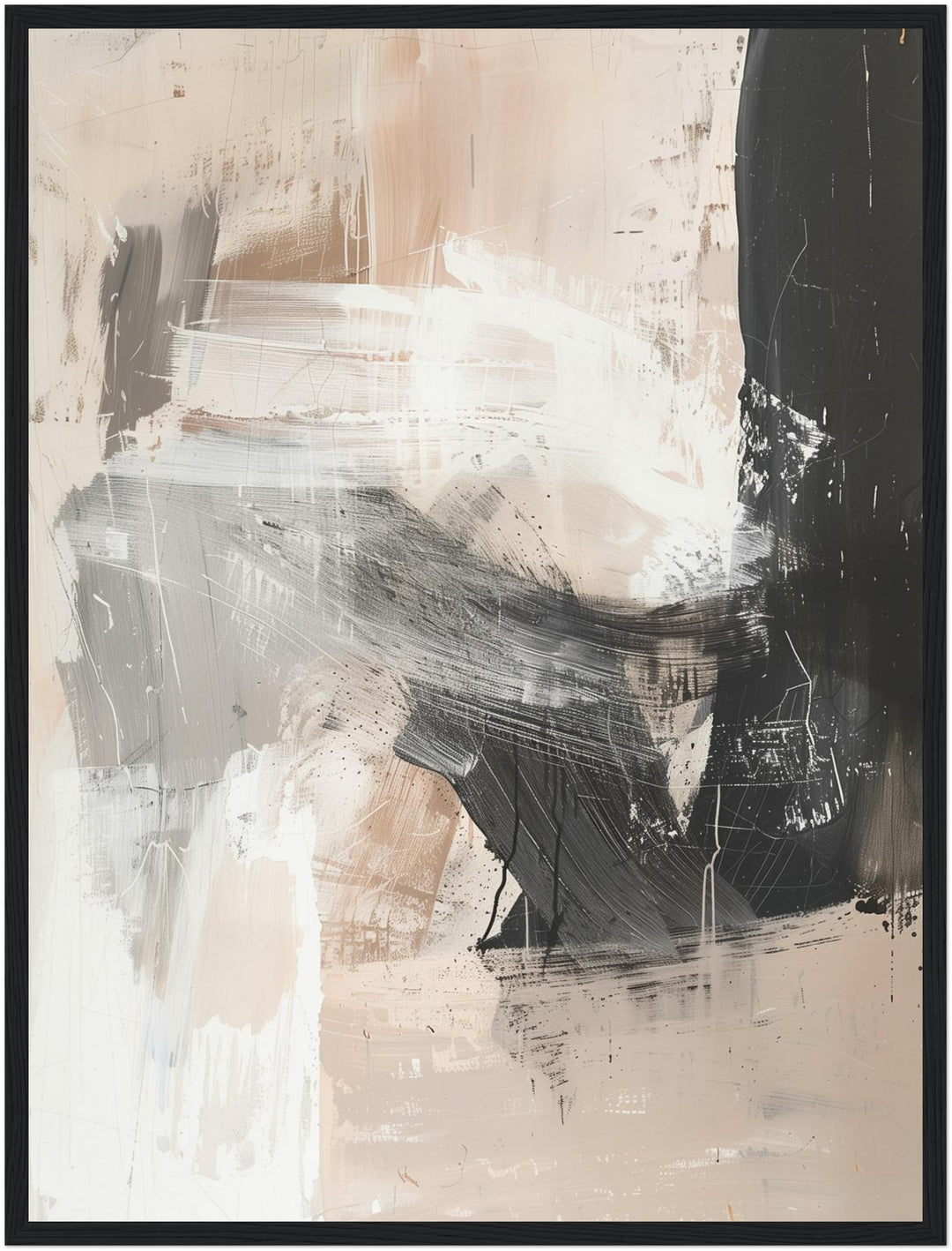 Abstrakte Pinselstriche Beige Schwarz Poster abstrakt – mattes Kunstdruck-Papier – Ansicht 5