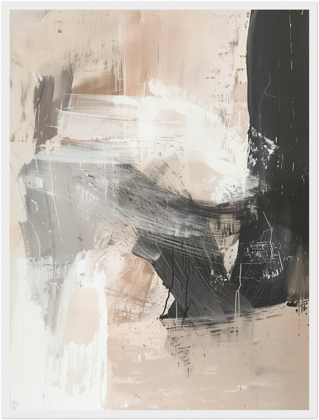 Abstrakte Pinselstriche Beige Schwarz Poster abstrakt – mattes Kunstdruck-Papier – Ansicht 6