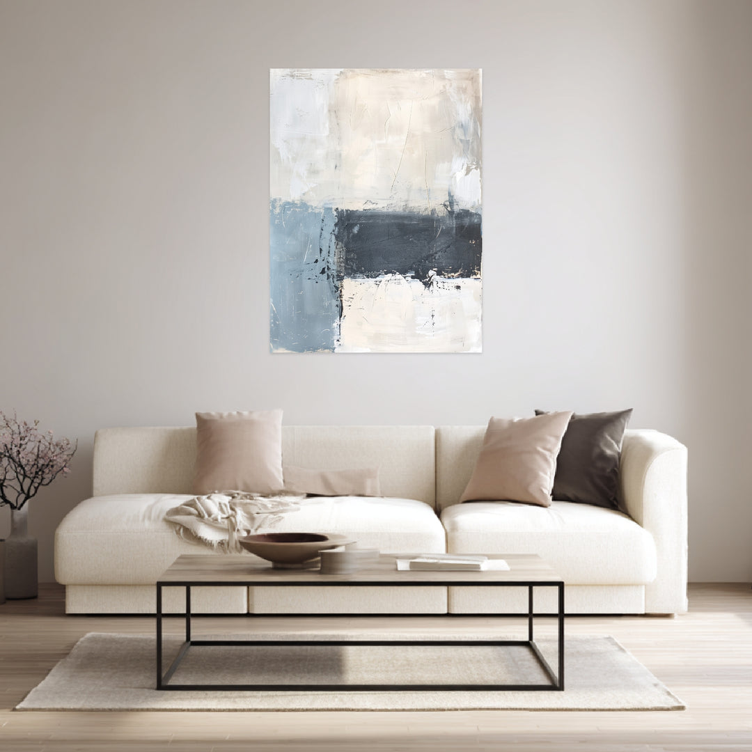 Blau Beige Leinwandbild abstrakt – Leinwand auf Holzrahmen – Ansicht 4