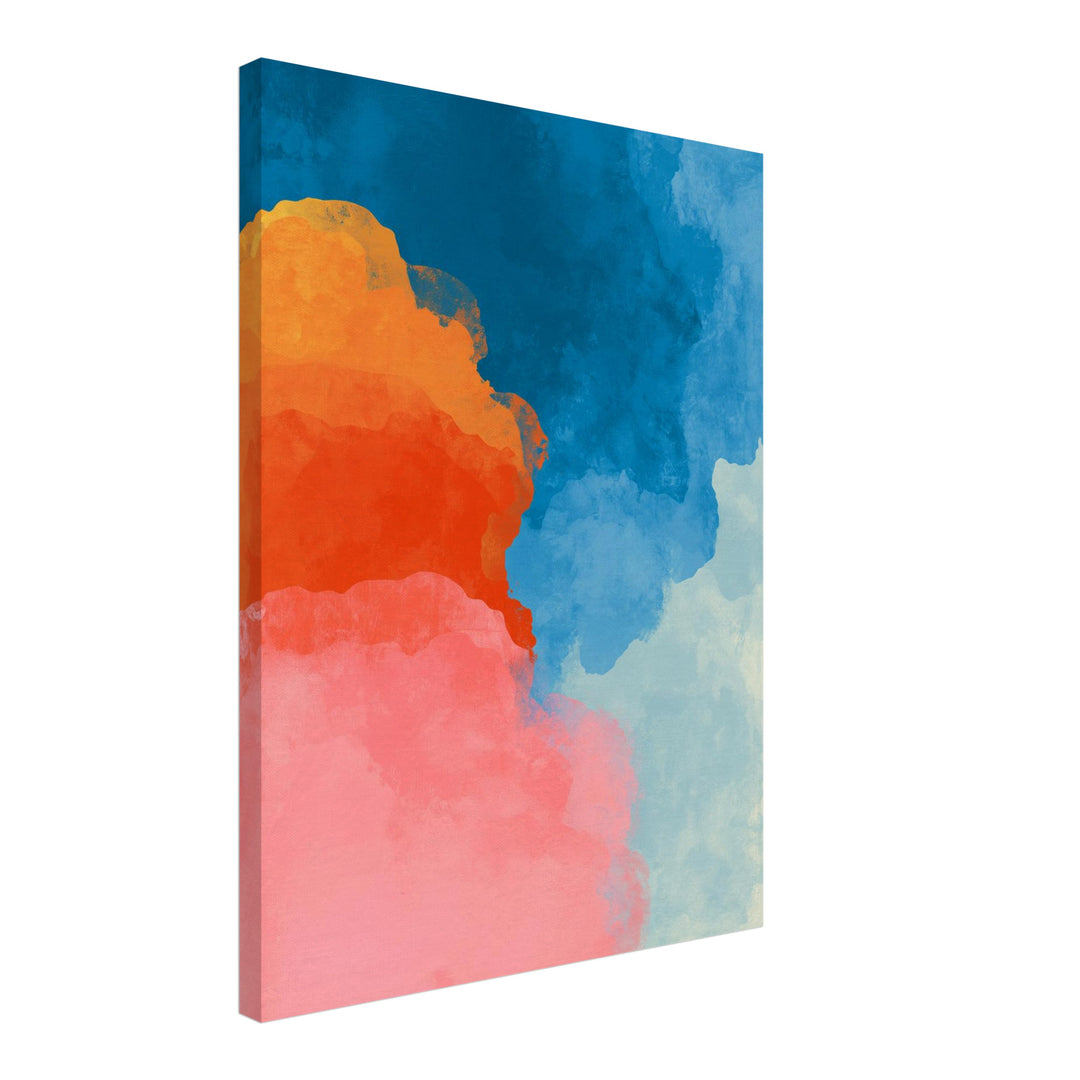Blaue Orange Rosa Farbflächen Leinwandbild abstrakt – Leinwand auf Holzrahmen – Ansicht 2