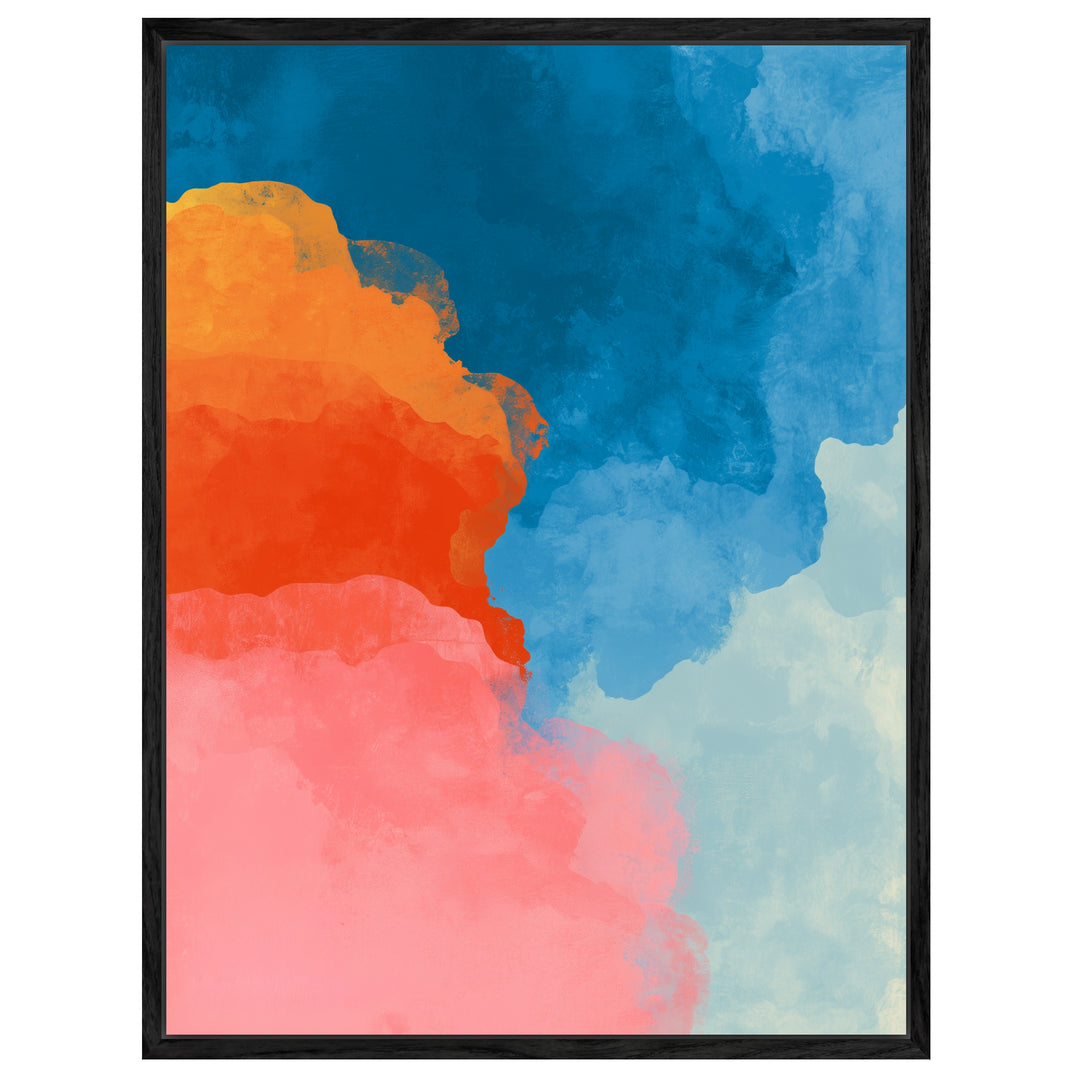 Blaue Orange Rosa Farbflächen Leinwandbild abstrakt – Leinwand auf Holzrahmen – Ansicht 4