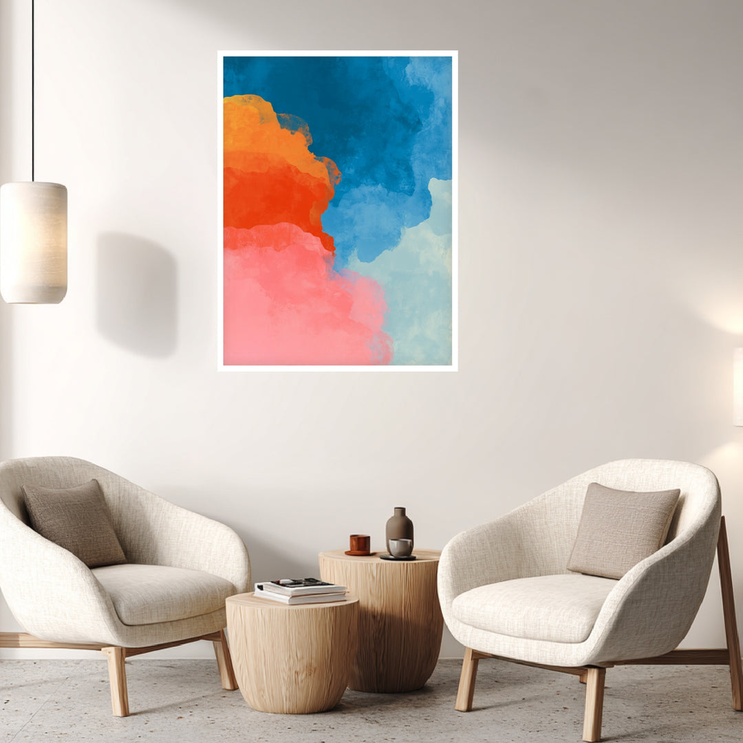 Blaue Orange Rosa Farbflächen Poster abstrakt – mattes Kunstdruck-Papier – Ansicht 3